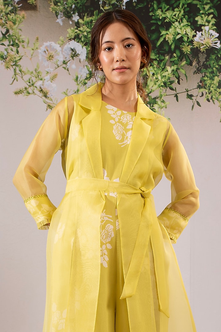 Lemon Yellow Bemberg Printed Jumpsuit With Jacket by Arcvsh by Pallavi Singh at Pernia's Pop Up Shop