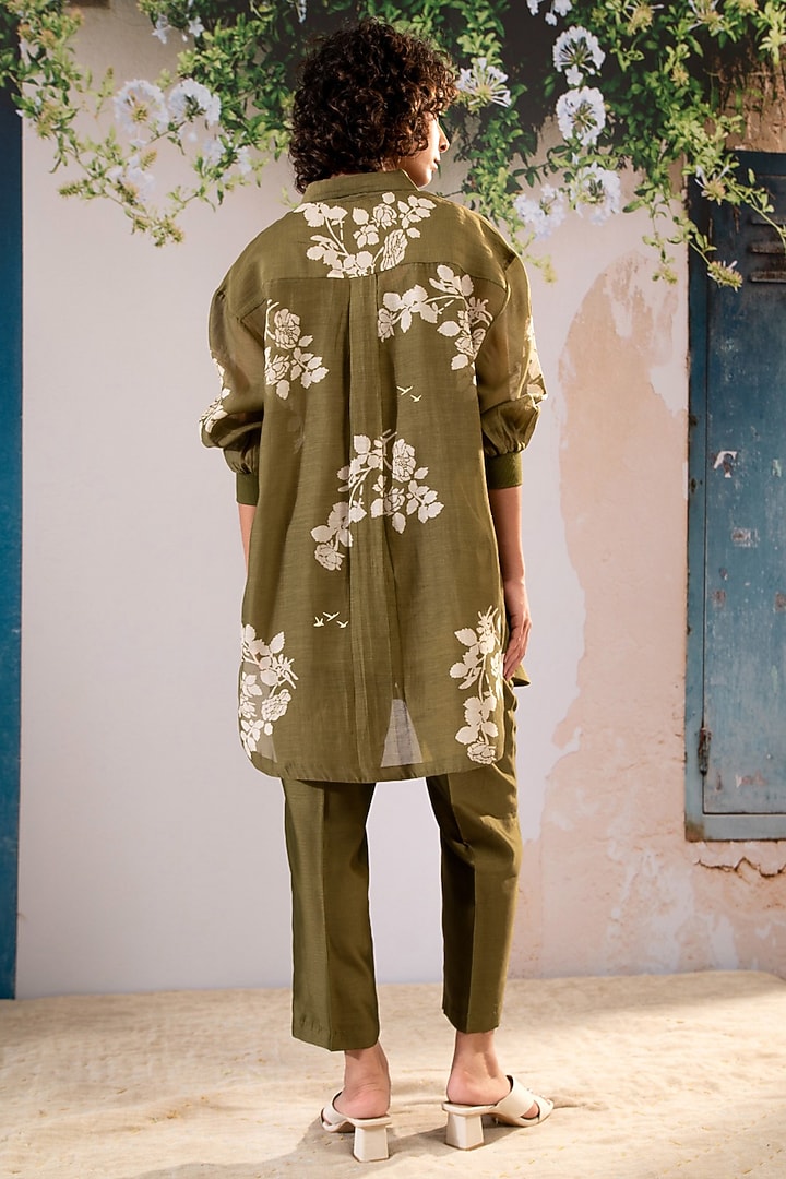 Olive Silk Chanderi Printed Co-Ord Set by Arcvsh by Pallavi Singh at Pernia's Pop Up Shop
