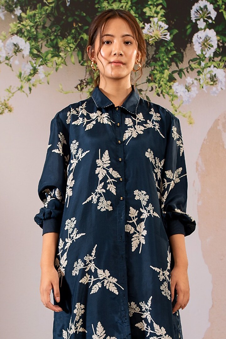 Indigo Silk Printed Co-Ord Set by Arcvsh by Pallavi Singh at Pernia's Pop Up Shop