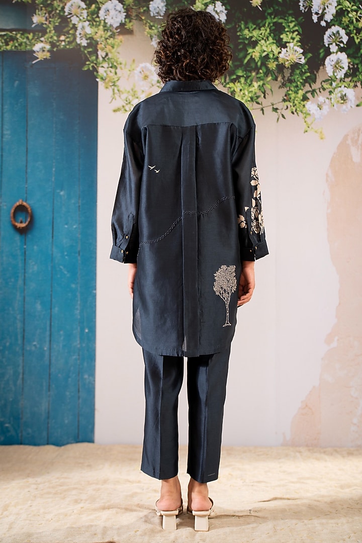 Indigo Silk Chanderi Printed Co-Ord Set by Arcvsh by Pallavi Singh at Pernia's Pop Up Shop