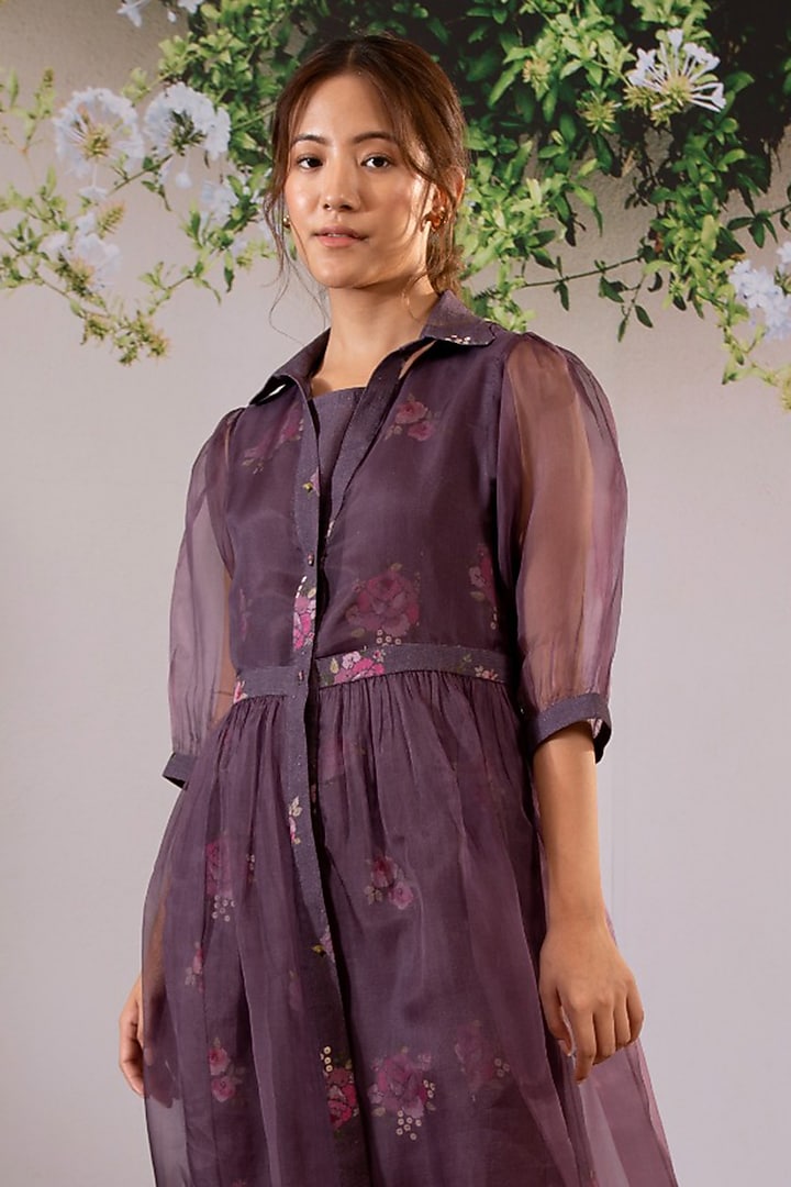 Lavender Bemberg Printed Jacket Vacation Dress by Arcvsh by Pallavi Singh at Pernia's Pop Up Shop