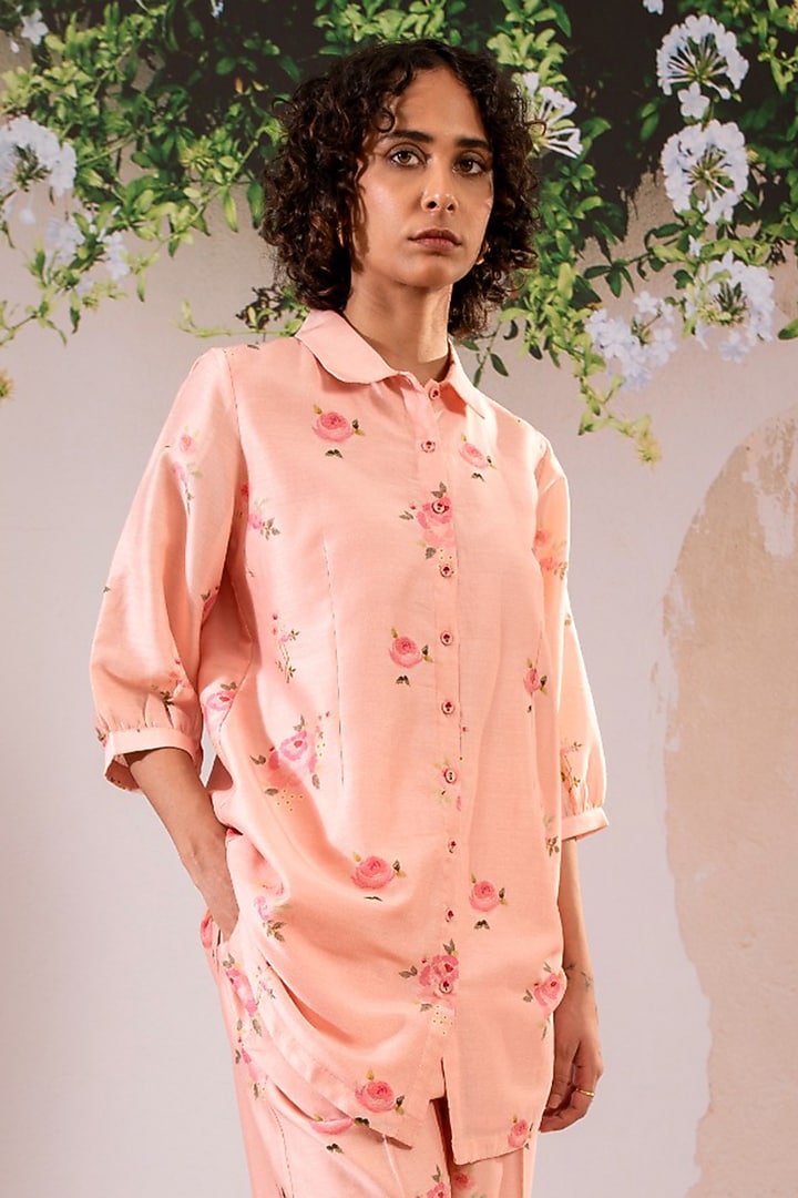 Pink Silk Chanderi Digital Printed Co-Ord Set by Arcvsh by Pallavi Singh at Pernia's Pop Up Shop