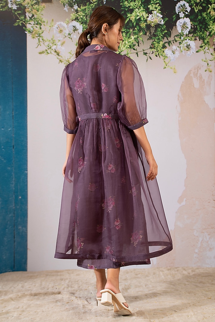 Lavender Linen Digital Printed Jacket Vacation Dress by Arcvsh by Pallavi Singh at Pernia's Pop Up Shop