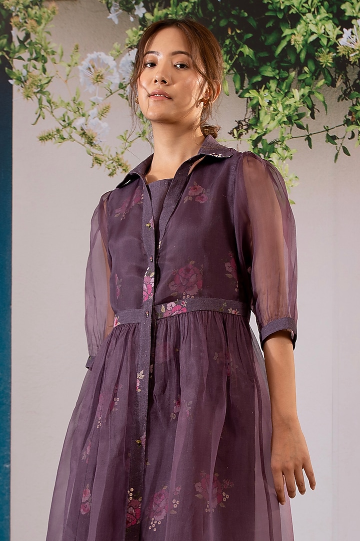 Lavender Linen Digital Printed Jacket Vacation Dress by Arcvsh by Pallavi Singh at Pernia's Pop Up Shop