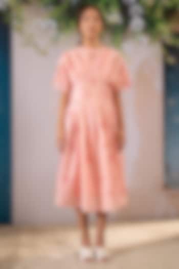 Pink Silk Chanderi Digital Printed Box Pleated Dress by Arcvsh by Pallavi Singh