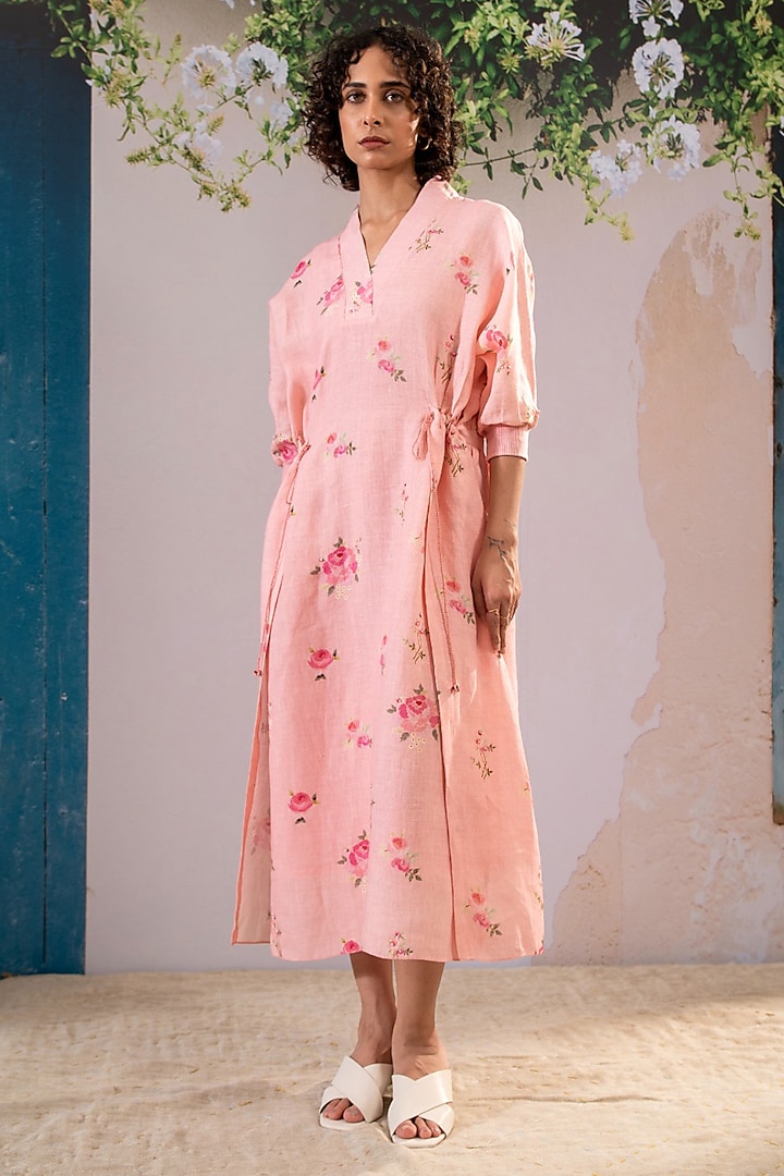Pink Linen Digital Printed Dress by Arcvsh by Pallavi Singh