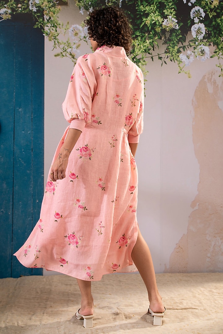 Pink Linen Digital Printed Summer Dress by Arcvsh by Pallavi Singh at Pernia's Pop Up Shop