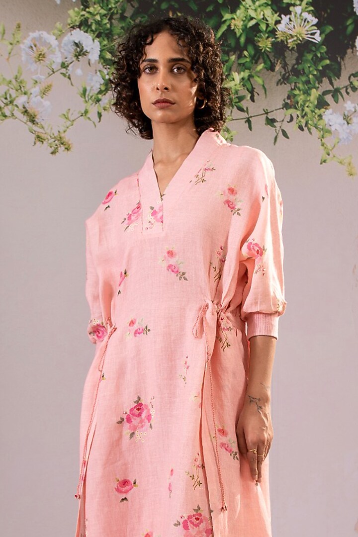 Pink Linen Digital Printed Summer Dress by Arcvsh by Pallavi Singh at Pernia's Pop Up Shop