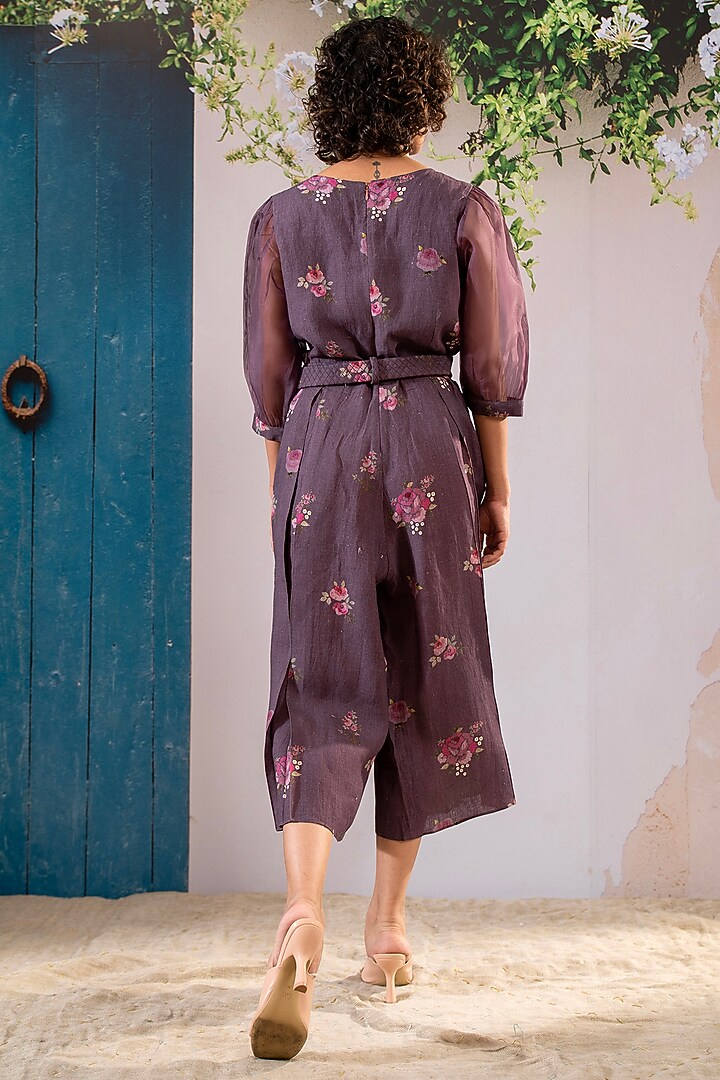 Lavender Linen Digital Printed Jumpsuit With Belt by Arcvsh by Pallavi Singh at Pernia's Pop Up Shop