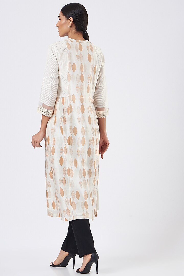 Beige Leaf Printed Tunic by Arcvsh by Pallavi Singh at Pernia's Pop Up Shop
