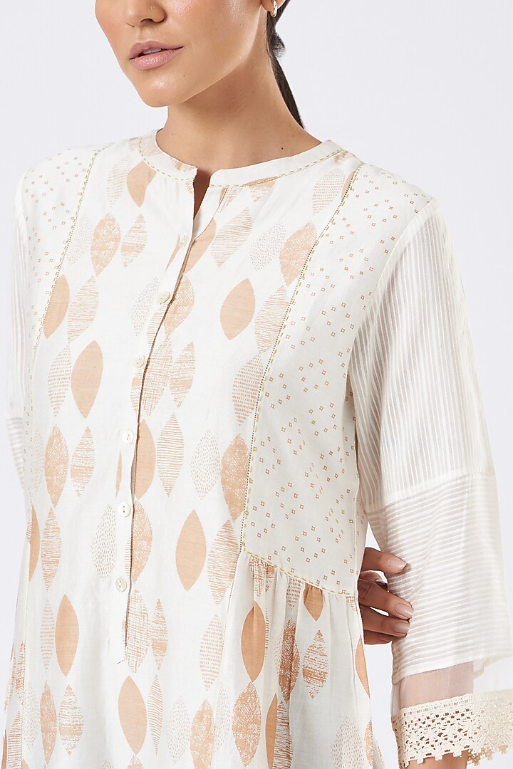 Beige Leaf Printed Tunic by Arcvsh by Pallavi Singh at Pernia's Pop Up Shop