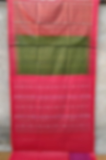 Pink & Sap Green Handwoven Tie-Dye Saree by Abhiram Das at Pernia's Pop Up Shop