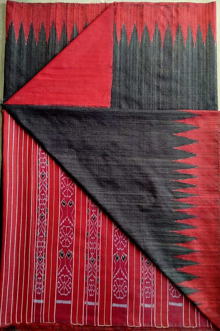 Black & Red Handwoven Tie-Dye Saree by Abhiram Das at Pernia's Pop Up Shop