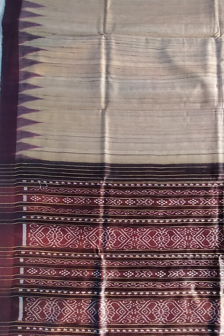 Nude & Coffee Handwoven Tie-Dye Saree by Abhiram Das at Pernia's Pop Up Shop