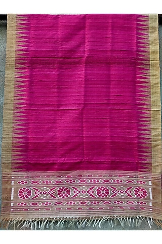 Fuchsia Handwoven Tie-Dye Dupatta by Abhiram Das
