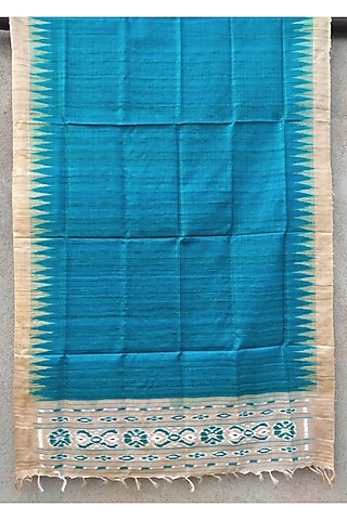 Sky Blue Handwoven Tie-Dye Dupatta by Abhiram Das