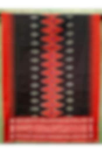 Black & Red Handwoven Tie-Dye Dupatta by Abhiram Das