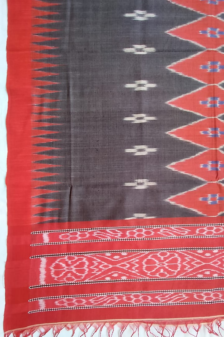 Black & Red Handwoven Tie-Dye Dupatta by Abhiram Das at Pernia's Pop Up Shop