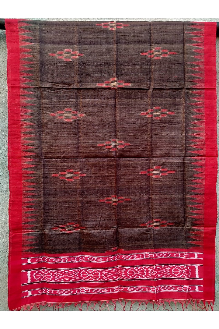 Wine & Red Handwoven Tie-Dye Dupatta by Abhiram Das