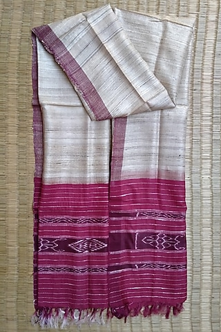 Nude Handwoven Tie-Dye Dupatta by Abhiram Das
