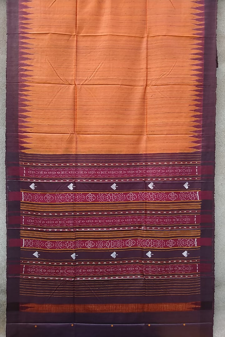 Peach & Maroon Handwoven Saree by Abhiram Das at Pernia's Pop Up Shop