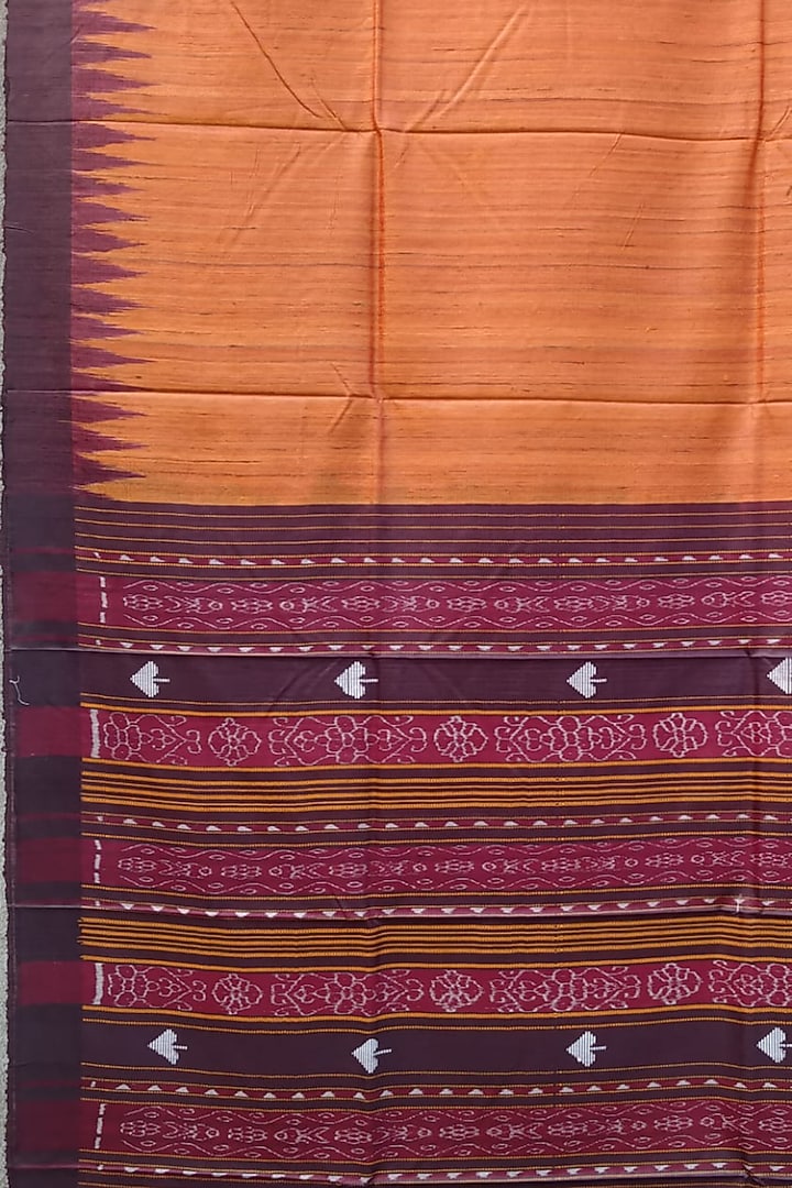 Peach & Maroon Handwoven Saree by Abhiram Das at Pernia's Pop Up Shop