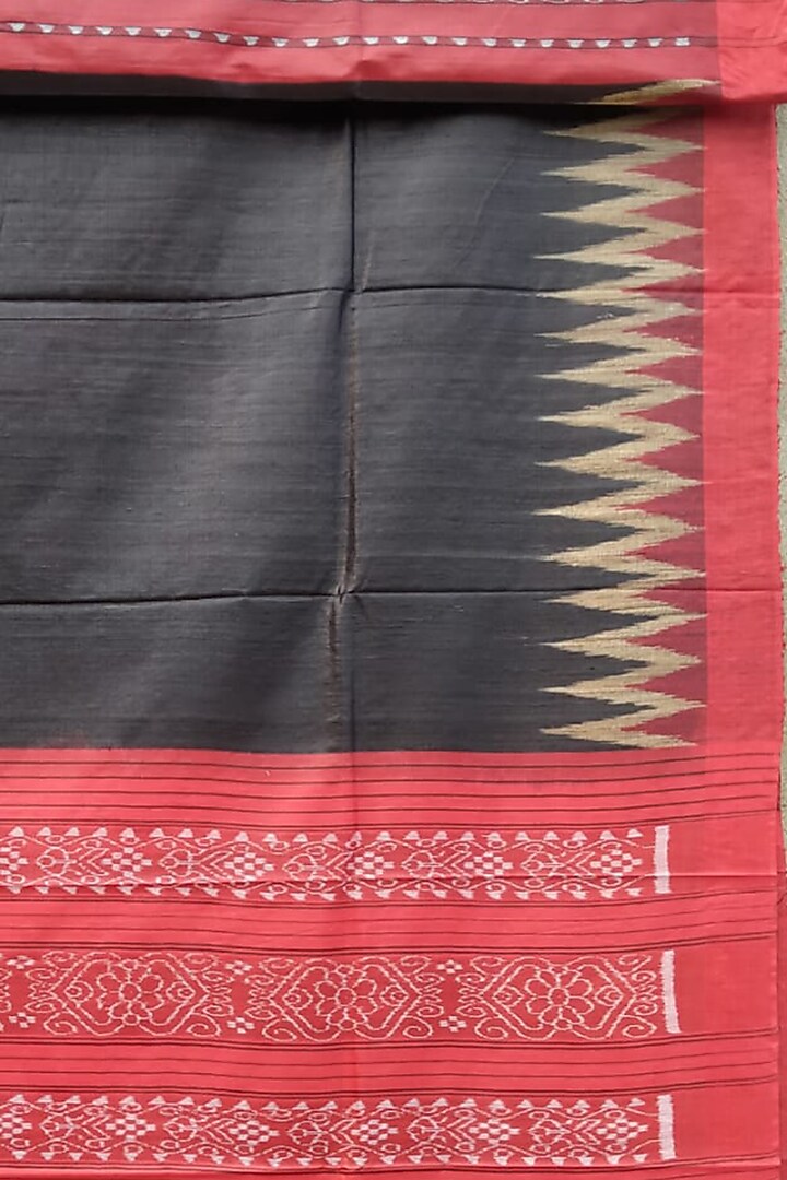 Black & Red Handwoven Tie-Dye Saree by Abhiram Das at Pernia's Pop Up Shop