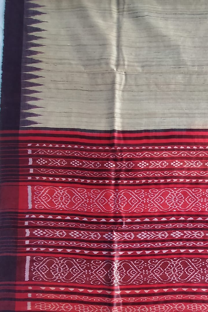 Beige & Red Handwoven Tie-Dye Saree by Abhiram Das at Pernia's Pop Up Shop