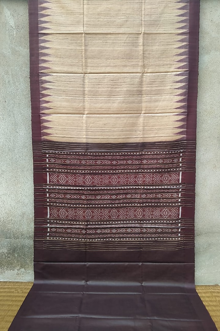 Beige & Brown Handwoven Tie-Dye Saree by Abhiram Das