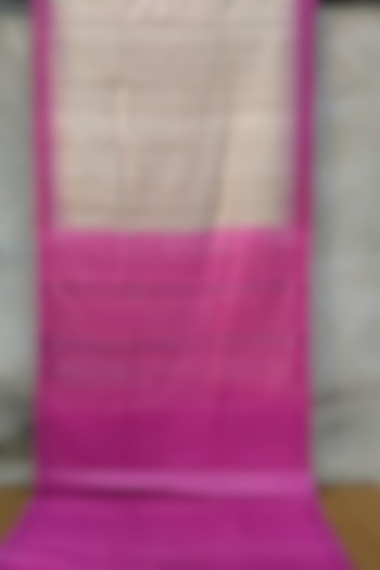 Beige & Fuchsia Handwoven Tie-Dye Saree by Abhiram Das