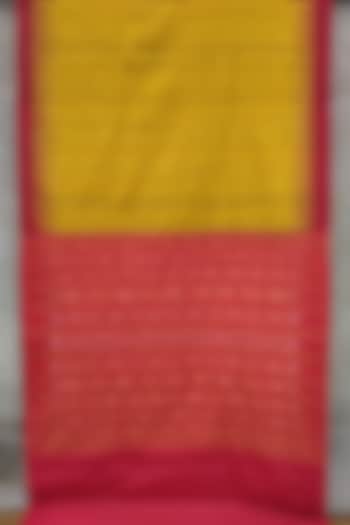 Yellow & Red Handwoven Tie-Dye Saree by Abhiram Das