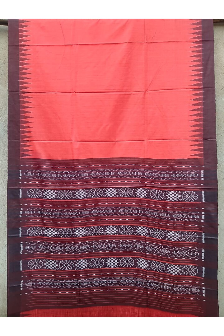 Red & Black Handwoven Tie-Dye Saree by Abhiram Das