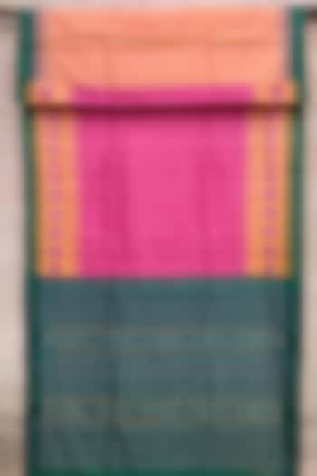 Blush Pink & Emerald Green Handwoven Tie-Dye Saree by Abhiram Das at Pernia's Pop Up Shop