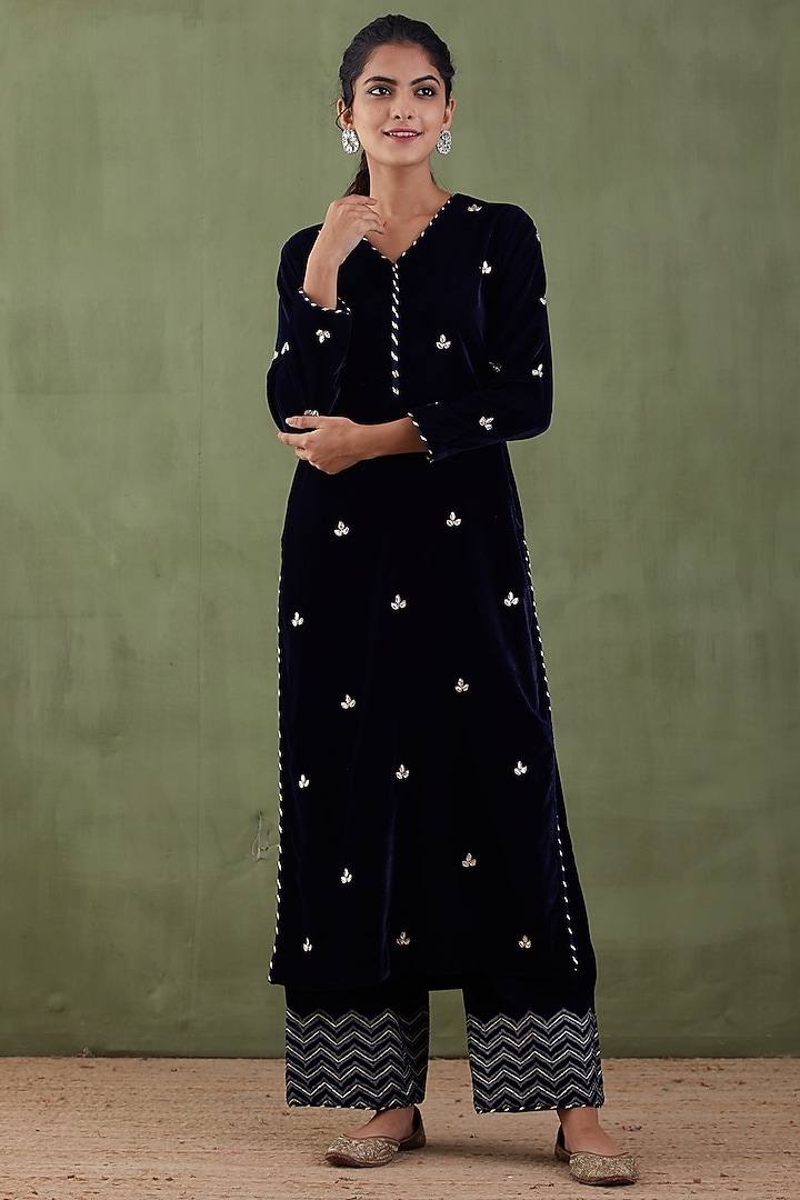 Embroidered Midnight Blue Kurta Set
