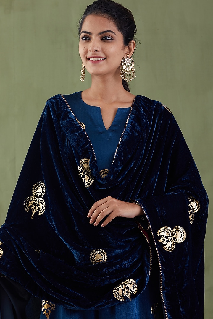 Dark Navy Blue Printed Shawl by Abbaran at Pernia's Pop Up Shop
