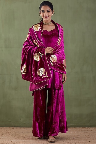 Rich Purple Printed Shawl by Abbaran