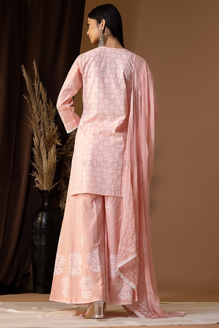 Old Rose Pink Khadi Printed Gharara Set by Abbaran at Pernia's Pop Up Shop