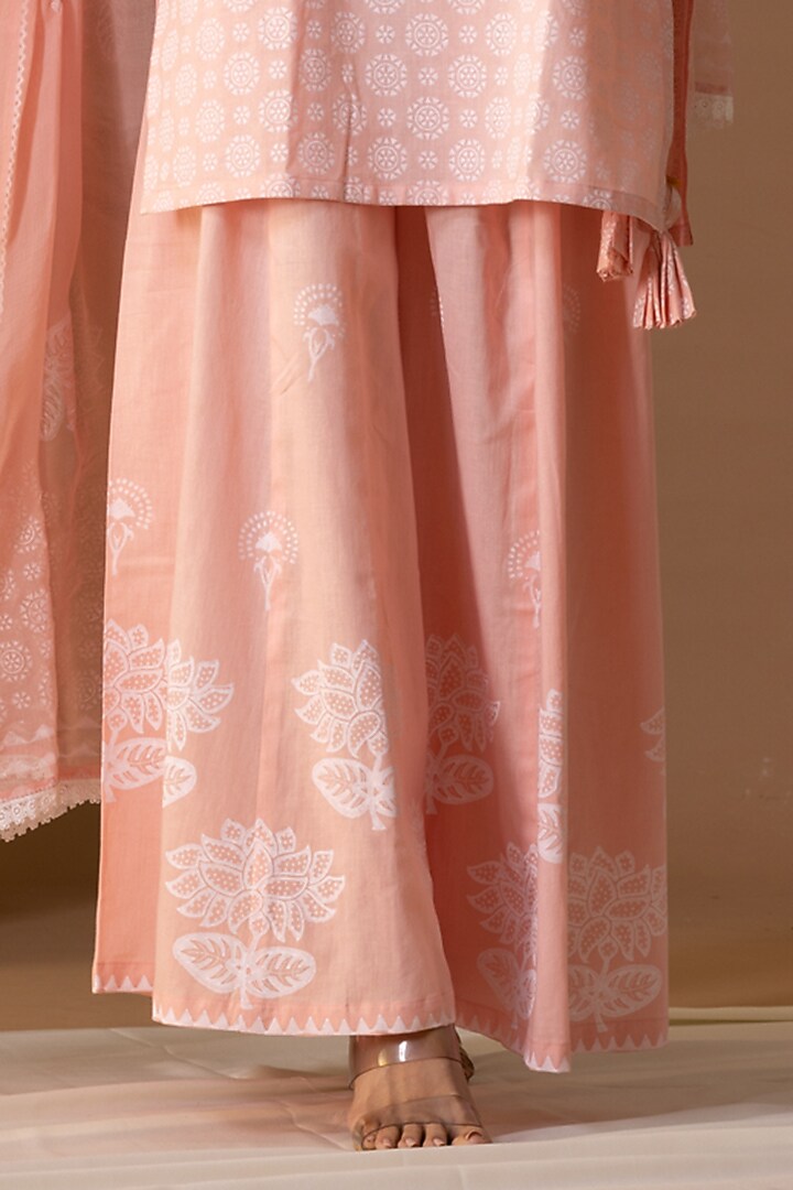 Old Rose Pink Khadi Printed Gharara Set by Abbaran at Pernia's Pop Up Shop