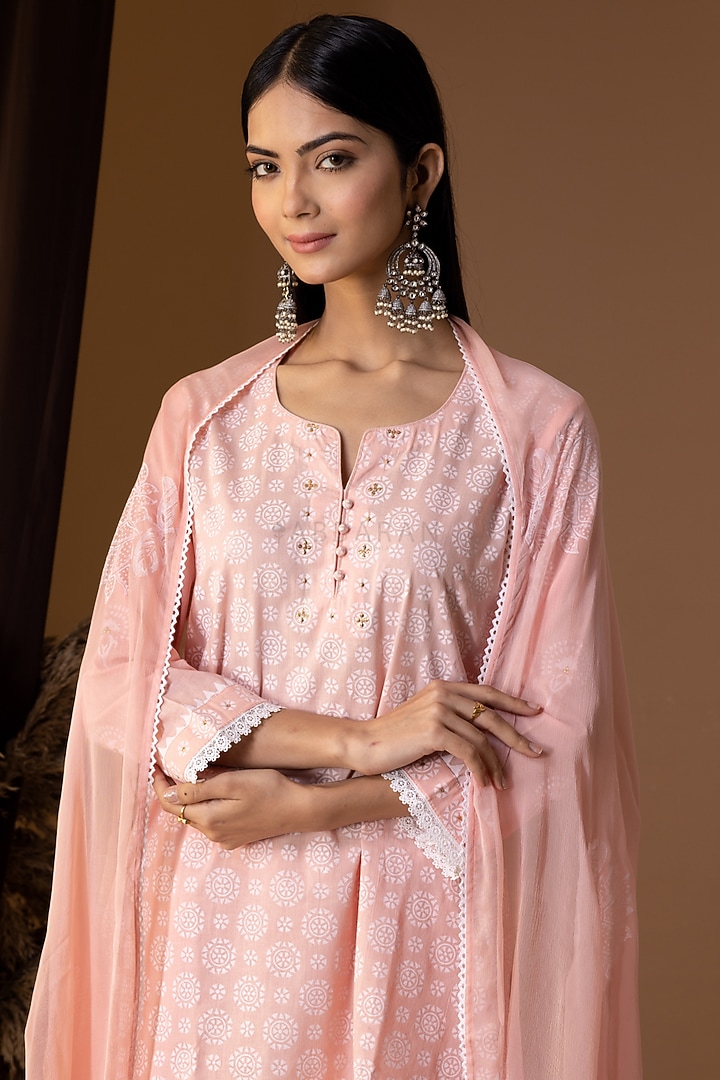 Old Rose Pink Khadi Printed Gharara Set by Abbaran at Pernia's Pop Up Shop
