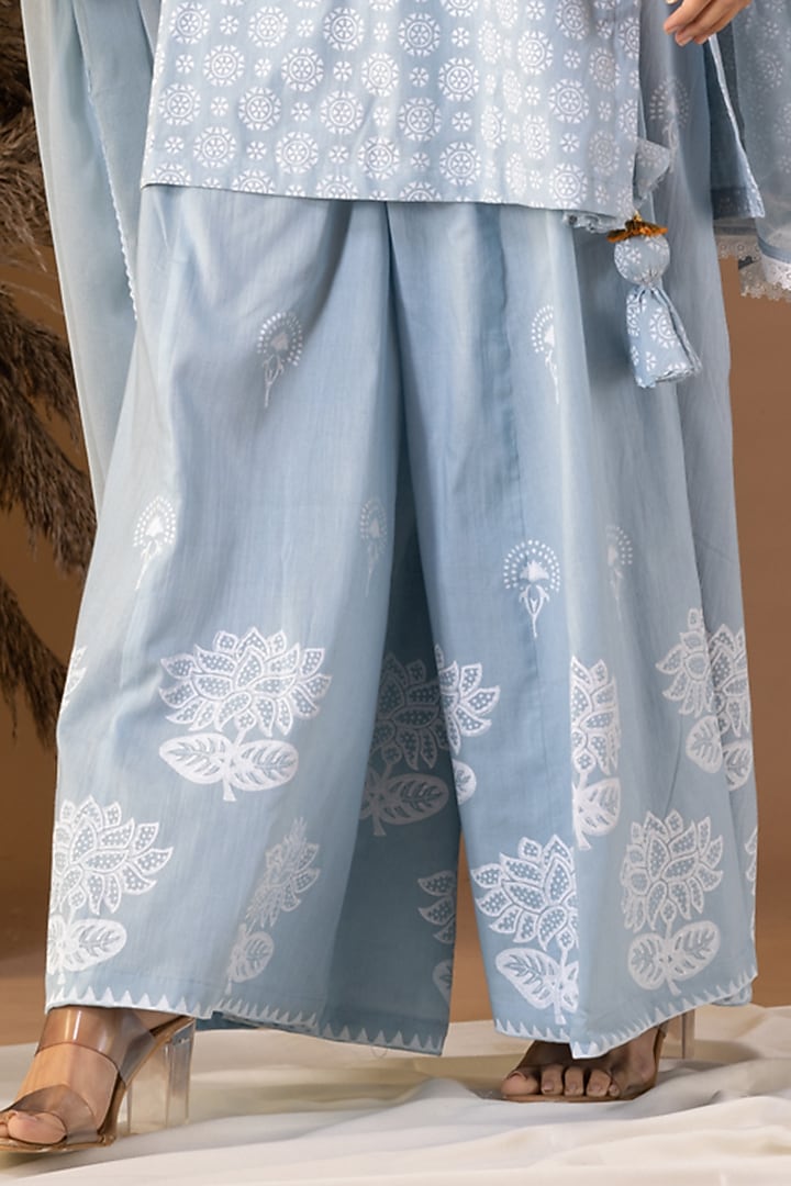 Powder Blue Pink Khadi Printed Gharara Set by Abbaran at Pernia's Pop Up Shop