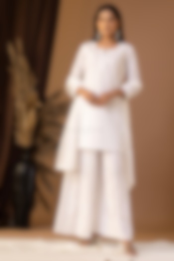 White Pink Khadi Printed Gharara Set by Abbaran at Pernia's Pop Up Shop