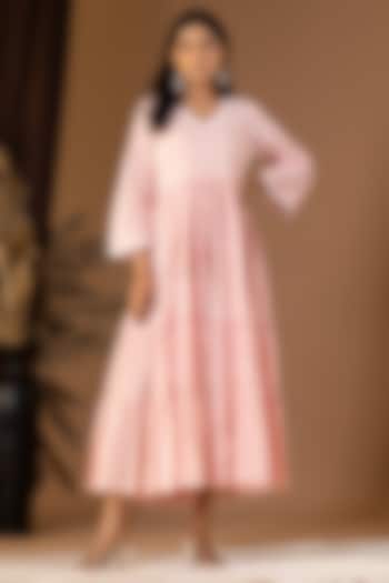 Old Rose Pink Khadi Printed Long Dress by Abbaran