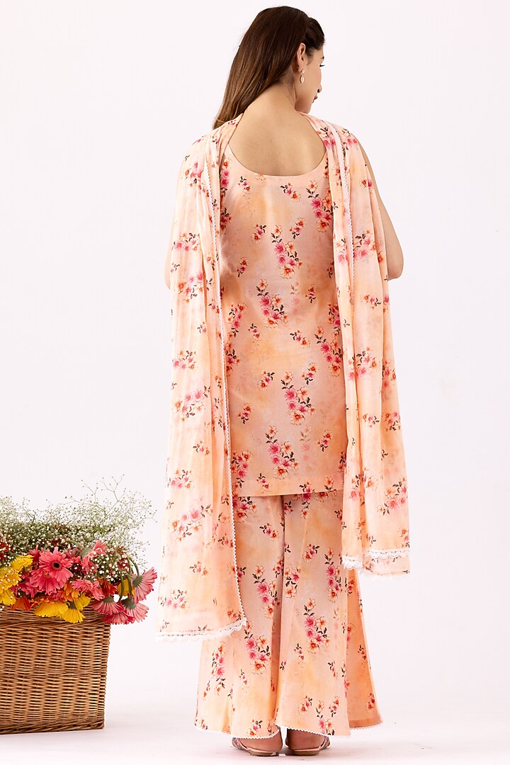 Peach Cotton Digital Printed Gharara Set by Abbaran at Pernia's Pop Up Shop