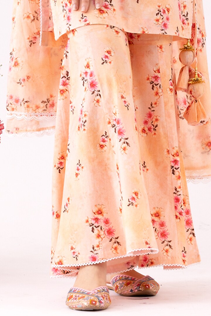 Peach Cotton Digital Printed Gharara Set by Abbaran at Pernia's Pop Up Shop