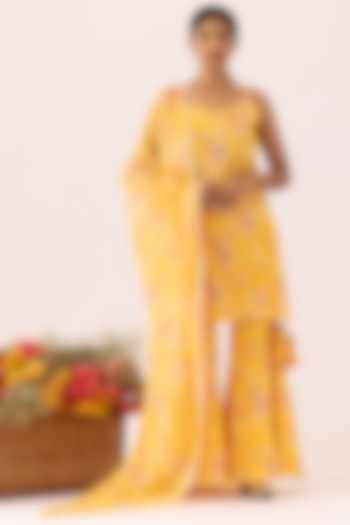 Mustard Yellow Cotton Digital Printed Gharara Set by Abbaran at Pernia's Pop Up Shop