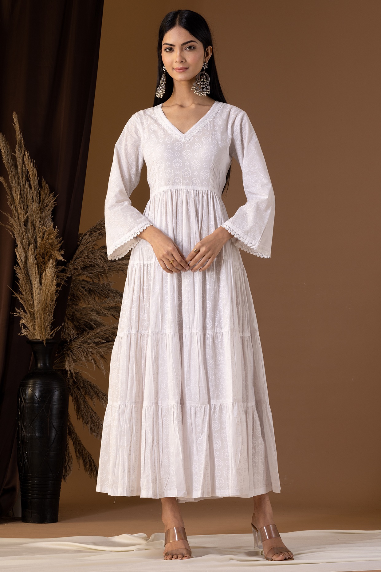 White Cotton Schiffli Gown at Rs 1100/piece | Ladies Gown in Jaipur | ID:  24743772555