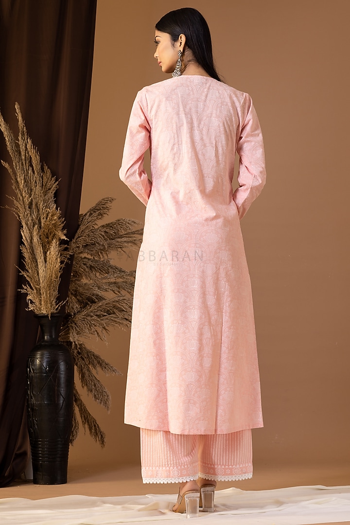 Old Rose Pink Khadi Printed Kurta Set by Abbaran at Pernia's Pop Up Shop