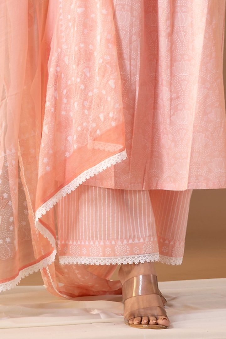 Old Rose Pink Khadi Printed Kurta Set by Abbaran at Pernia's Pop Up Shop
