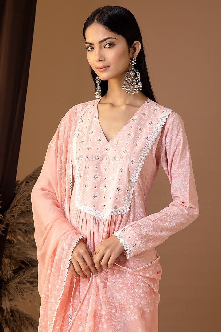 Old Rose Pink Khadi Printed Kurta Set by Abbaran at Pernia's Pop Up Shop