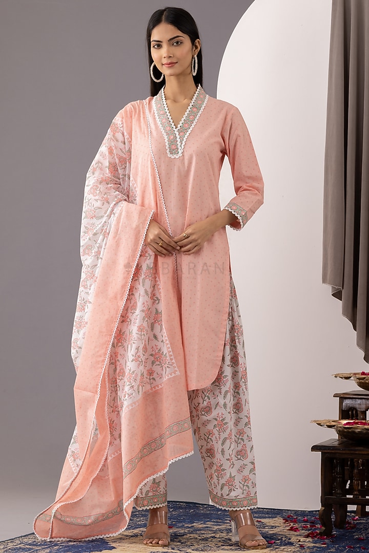 Old Rose Pink Cotton Printed Kurta Set by Abbaran at Pernia's Pop Up Shop